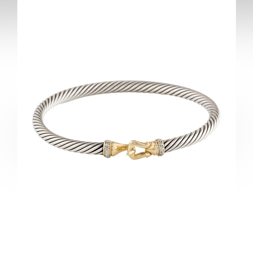 David Yurman Diamond Cable Buckle Two Tone 4 mm Size Medium